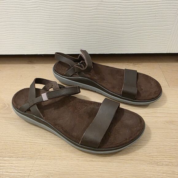 Teva Brown Leather Terra Float Nova Lux Hook & Loop Outdoor Hiking Sandals Sz 8 - Picture 1 of 8